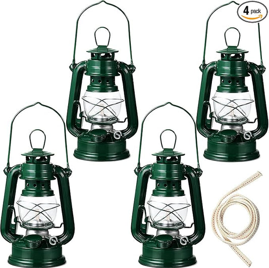Honoson 4 Pieces Oil Lamp Hurricane Lamp Kerosene Lantern for Indoor Outdoors Decorative Hanging Oil Lantern with Wick for Hiking Emergency Camping Party Decoration (Green,8 Inch)