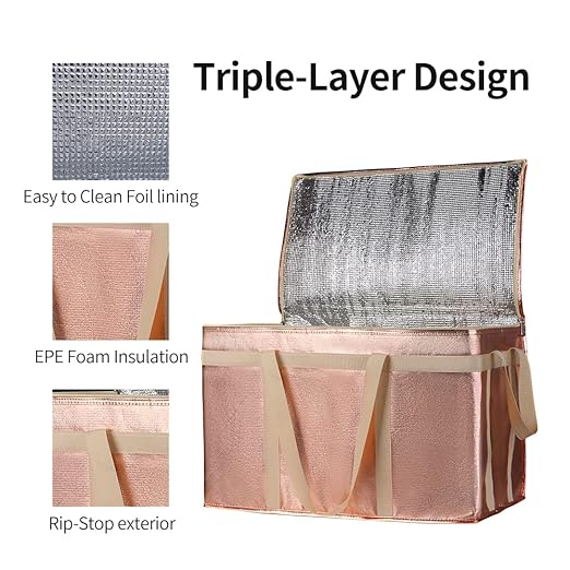 Bodaon 5-Pack Cooler Insulated Food Delivery Bag for Doordash/Uber Eats, XXX-Large Thermal Bags for Catering/Hot Pizza, Travel/Camping Essentials/Picnic Lunch/Grocery Reusable Cold Frozen Bolsa, Gold