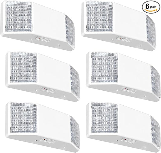 6 Pack LED Emergency Lights with Battery Backup, Two Square Heads Commercial Emergency Light, UL Listed for Damp Location,AC 120/277V, Hardwired Emergency Lights for Business
