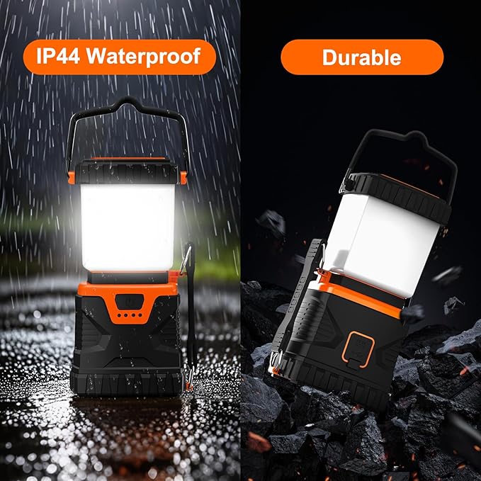LED Camping Lantern Rechargeable,1000LM, Easy to Carry with 5 Ligth Modes, IP44 Waterproof Battery Powered Perfect for Power Outages for Power Outages, Hiking, Campsites, Emergencies(2Pack)