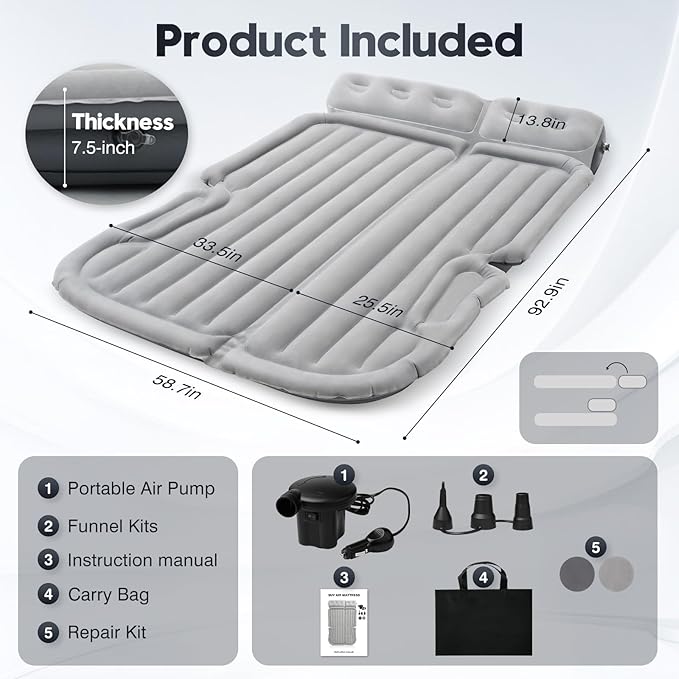 Shademax SUV Air Mattress Inflatable Car Air Mattress for Toyota 4runner RAV4, Jeep Wrangler, Ford Explorer Mattress Outdoor Travel Camping Car Bed with Built-in Pillow for SUV Trunk & Back Seat