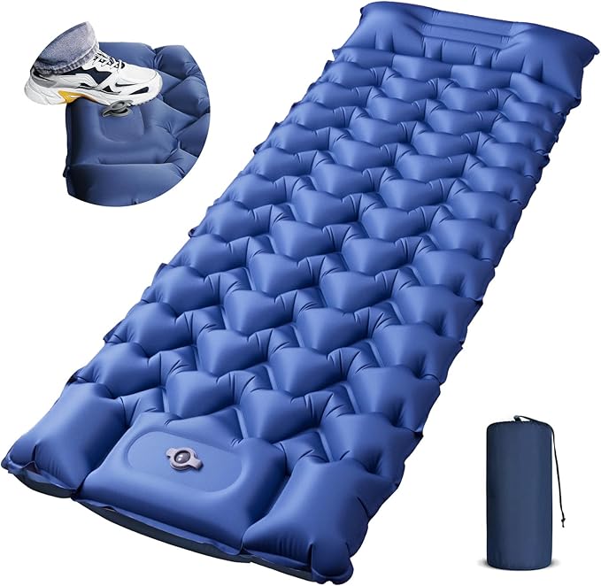 Camping Sleeping Pad, Ultralight Camping Mat with Pillow Built-in Foot Pump, 4" Thick Inflatable Sleeping Mat Compact for Backpacking, Hiking, Car Traveling, Camp Tent