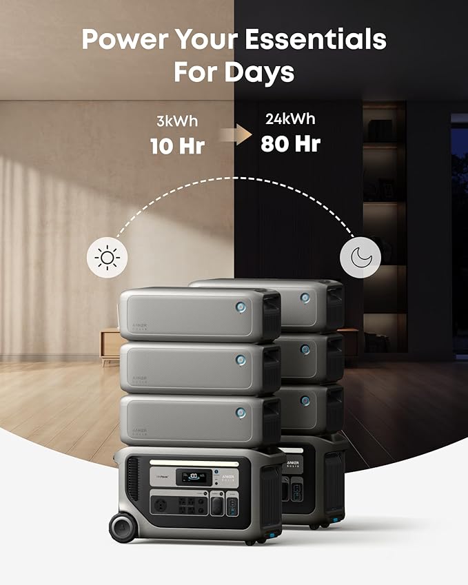 Anker SOLIX F3000 Portable Power Station and BP3000 Expansion Battery, 6kWh, 6,000W Recharging, Solar Generators for Home Use, For Power Outages, Camping, RVs, and Emergencies