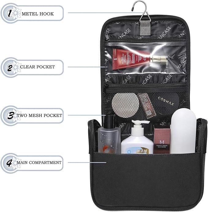 Hanging Toiletry Bag for Men VANCASE Vintage Leather Shaving Dopp Kit Medium Waterproof Travel Bathroom Bags Portable Shower Organizer