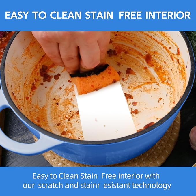 4.5 Quart Dutch Oven Enameled Cast Iron with Lid - Big Dual Handles - Oven Safe up to 500°F - Classic Round Pot for Versatile Cooking Blue