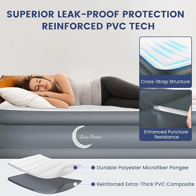 Eclipse Series Twin Air Mattress with USB Rechargeable Built-in Pump, Wireless Inflatable Airbed, Durable Leakproof Design, Portable for Home & Camping