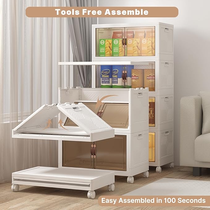 Extra Large Stackable Storage Binswith lids & Wheels, Foldable Collapsible Closet Organizers,960QT-120QT/30GAL*8Pack Plastic Containers with door & drawers for bedroom Dorm