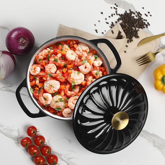 Enameled Cast Iron Dutch Oven with Lid, 6 QT Cast Iron Dutch Oven Pot, Dual Handles for Bread Baking, Cook, Bake, Oven Safe across All Cooktops (Black,6 QT)