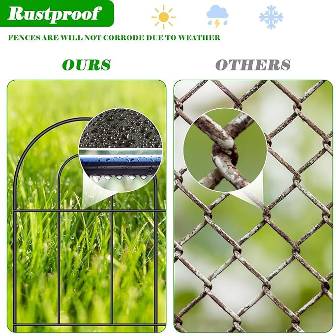 MOOACE Decorative Garden Fence 10 Pack, Total 10ft(L) x 24.5in(H) Rustproof Metal No Dig Fence, Garden Fencing Animal Barrier, Flower Fences and Borders for Dog, Yard, Patio, Outdoor Decor, Black
