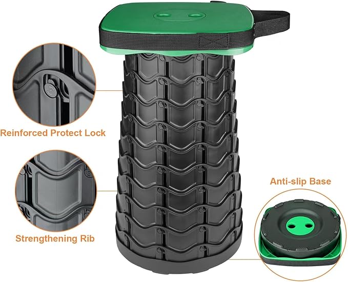 Boreeman Upgraded Collapsible Stool, Square Portable Stool, Lightweight Yet More Sturdy with Load Capacity 400lbs, Perfect for Camping Fishing Hiking BBQ (Square Army Green)
