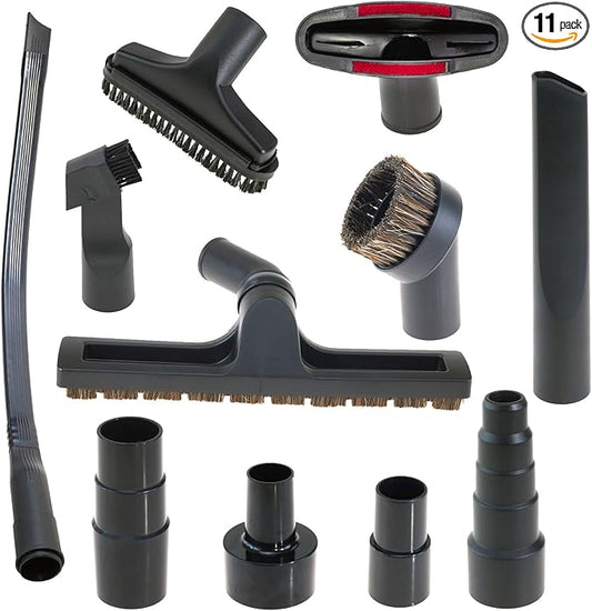 11 PCS Universal Vacuum Attachments Kit for Shop Vac Accessories - Includes Horse Hair Vacuum Brush, Floor Brush, Crevice Tool, and Hose Adapters for 2 1/2" to 1 1/4" & 1 7/8" to 1" Hoses