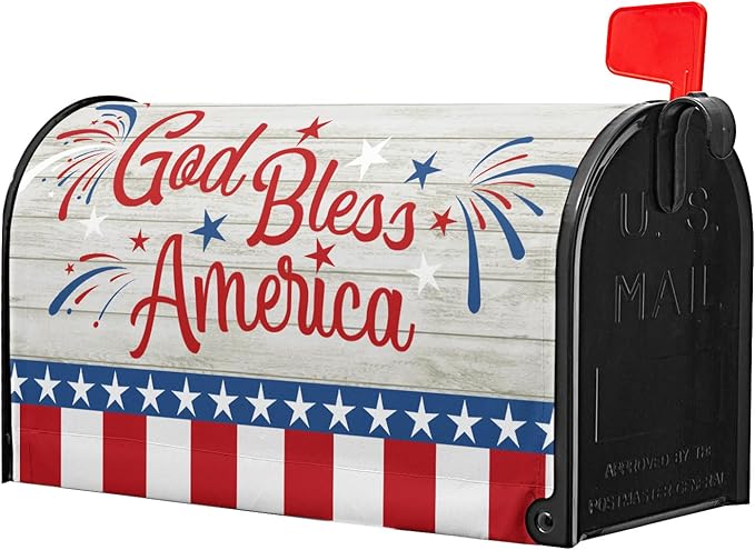 God Bless America Magnetic Mailbox Cover - Happy 4th of July Independence Day - Oversize 25.5''x21'' for Home Outdoor Garden Yard - Holiday Mailboxes Wraps Letter Post Box