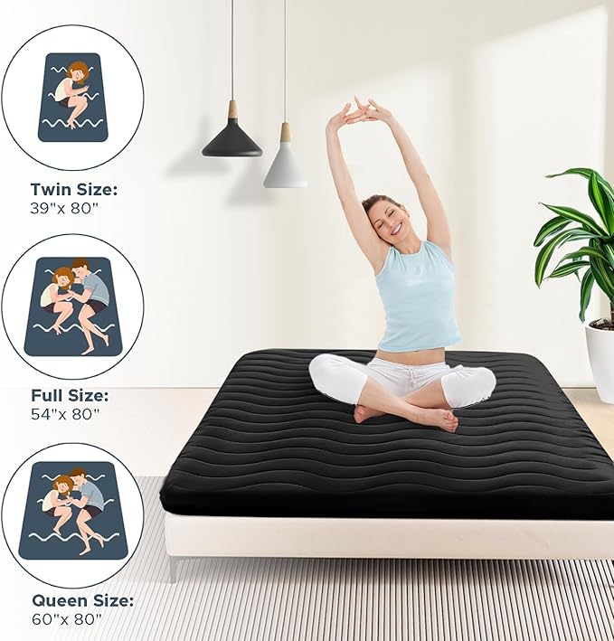 Japanese Floor Mattress, 100% High Density Comfortable Foam, 4" Thicken Foldable Mattress Tatami Mat Sleeping Pad, Ideal for Comfort and Support, Kids Floor Lounger Camping Bed Sofa, Black, Queen