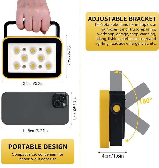 2-Pack Rechargeable Work Lights, COB Outdoor Portable LED Flood Light, Battery Operated Work Lights with Stand, Waterproof Working Light for Job Site Garage Camping Car Repair