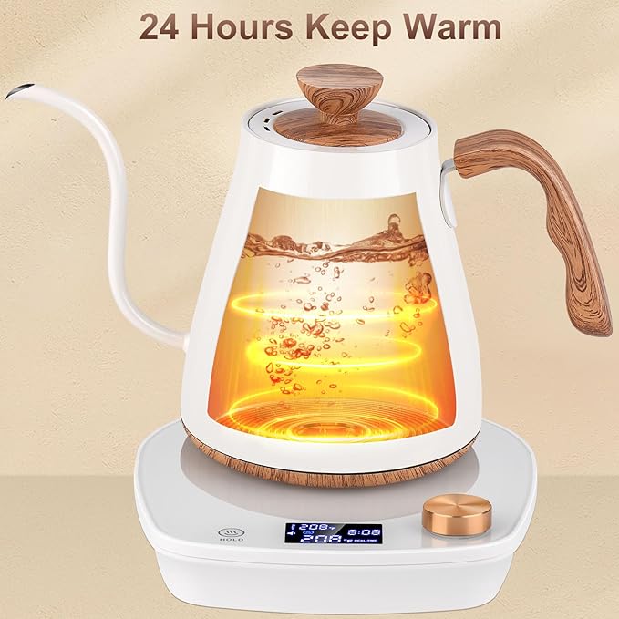 Gooseneck Electric Kettle, Intelligent Temperature Control, Stainless Steel Inner, Quick Heating, for Pour Over Coffee, Brew Tea, Boil Hot Water, 1000W 0.9L Off White