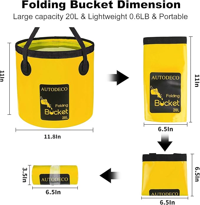 AUTODECO 2 Pack Collapsible Bucket 5 Gallon Container Folding Water Bucket Portable Wash Basin for Outdoor Travelling Camping Fishing Gardening Car Washing 20L