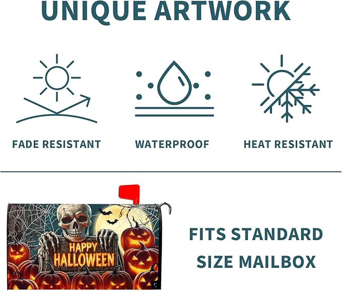 Happy Halloween Skeleton Mailbox Cover Magnetic Standard Size 21x18 inch Spooky Pumpkin Full Moon Post Letter Box Wrap Happy Holiday Dust-Proof Postbox Covers Protection for Home Outdoor Garden Yard
