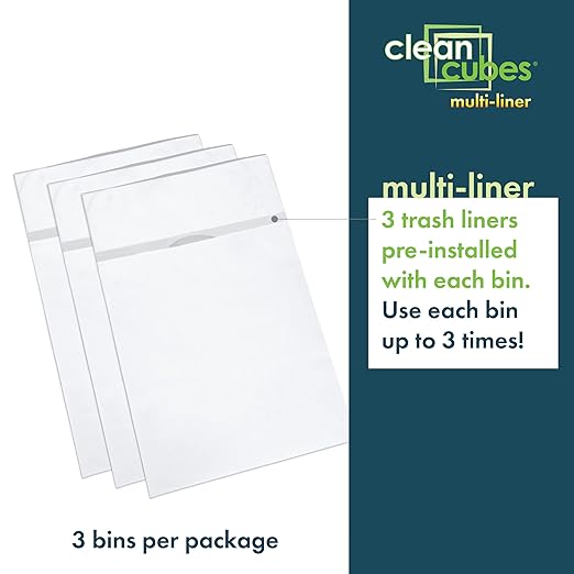 30 Gallon Multi-Liner Disposable Trash Cans (3-Pack) with Fitted Trash Bags - Reusable Garbage and Recycling Bins for Parties, Events, and More (White - 17" Height x 14" Width x 30" Depth)