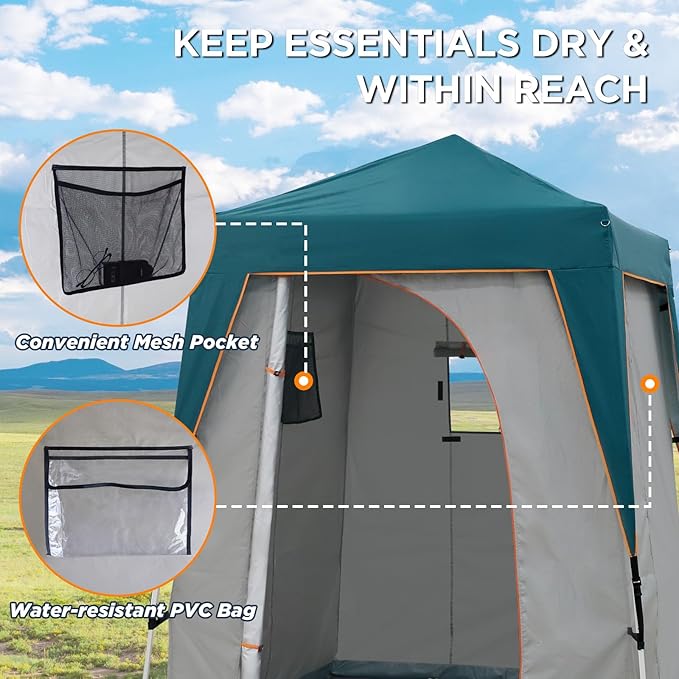 EAGLE PEAK 5x5 Pop Up Privacy Tent with Ground Mat, Portable Changing Room & Outdoor Shower Tent, Portable Canopy for Camping, Pool, Photoshoots or Toilet Shelters 6x6 Base 5x5 Top (Gray/Blue)
