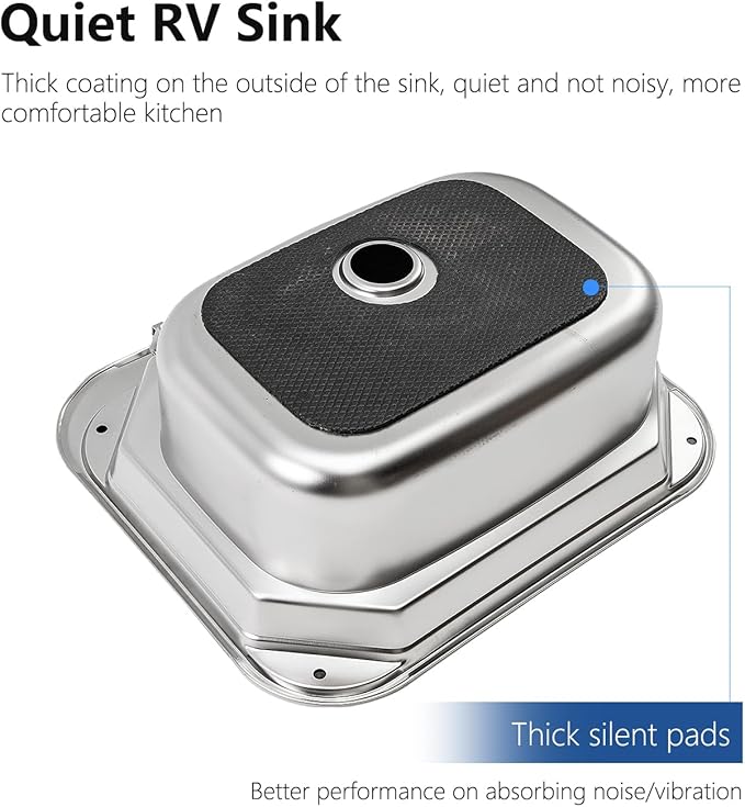 Portable RV Sink, 16.54×14.57×5.91 Inch Small Stainless Steel Bar Camping Sink with Folde Faucet and Tempered Glass Cover for Camper Trailer Caravan