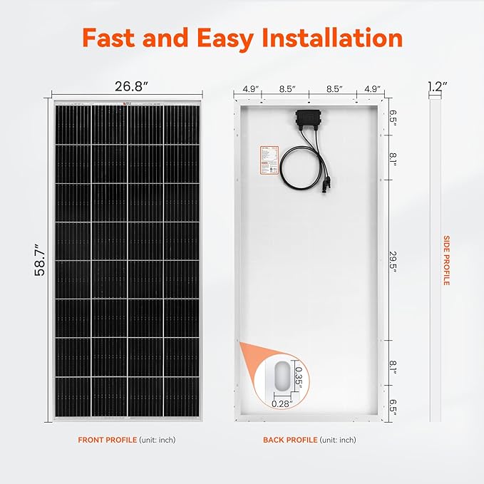 RICH SOLAR 200 Watt 12 Volt 9BB Cell Monocrystalline Solar Panel High Efficiency Solar Module for RV Trailer Camper Marine Off Grid