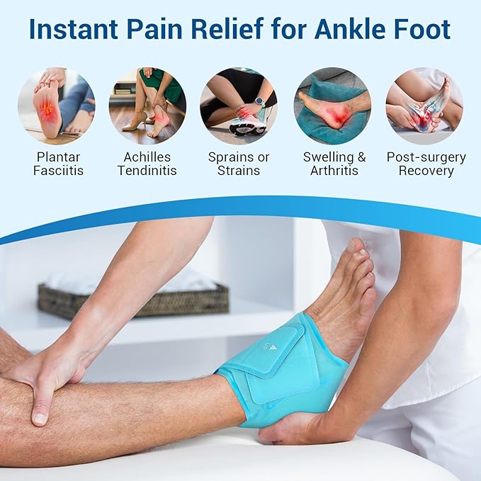 Comfytemp Extra Large Ankle Ice Pack Wrap, Reusable Gel Pack Hot Cold Compress for Plantar Fasciitis, Foot Pain Relief, Injuries, Achilles Tendonitis, Sprained Ankle, Swelling, Get Well Gift, 2 Pcs