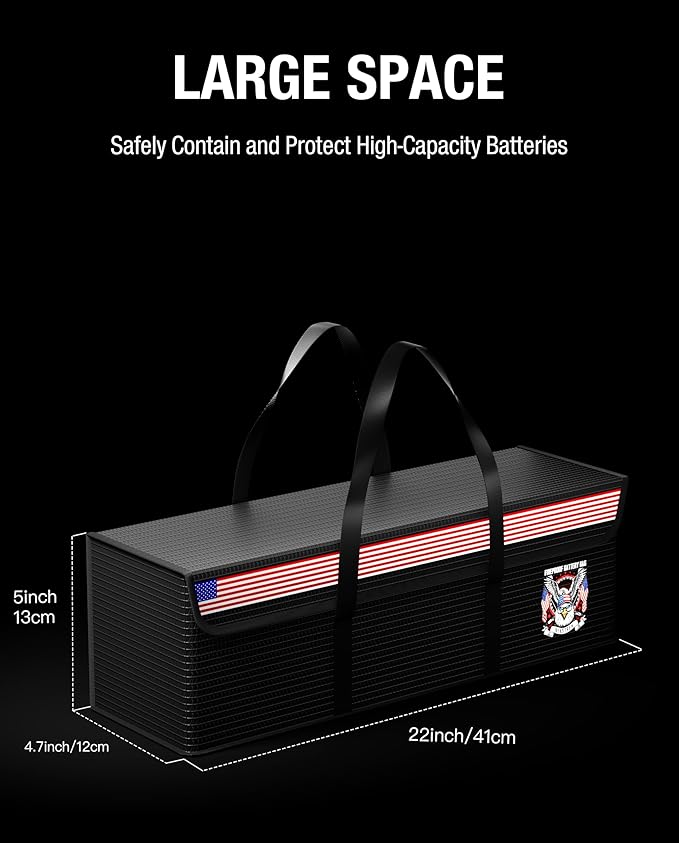 Fireproof Explosionproof Lipo Battery Safe Bag - Large Capacity Ebike Battery Storage Guard Pouch for Charging & Storage - Waterproof Protective Case for Ebike & Lithium Batteries(16x4.7x5 Inches)