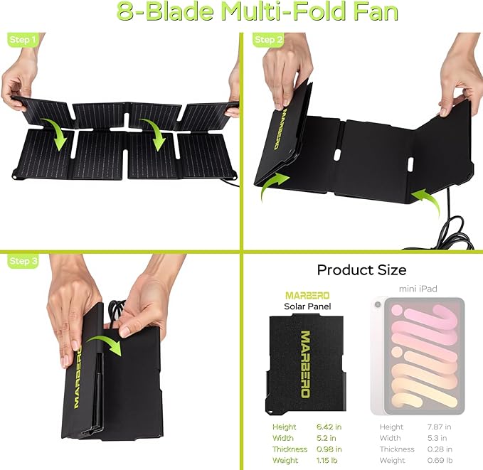 MARBERO 80W Solar Powered Generator with Panels 25W Included, 88.8Wh Lithium Battery Portable Power Station with AC Outlet 120W Peak Fast Charging 110V for Camping Outdoor Home Backup Backup RVs