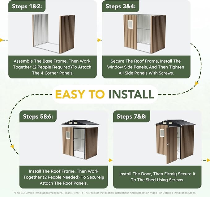 Breezz 6x4FT Outdoor Steel Storage Shed, Lockable Doors, Compact Metal Tool Shed for Garden, Backyard, Patio, Utility, and Bike Storage,Brown