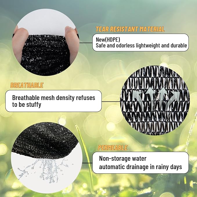 Cool Area 55% 6x12ft Sunblock Shade Cloth Cover Mesh UV Resistant Net for Garden Flower Plant Greenhouse, Black
