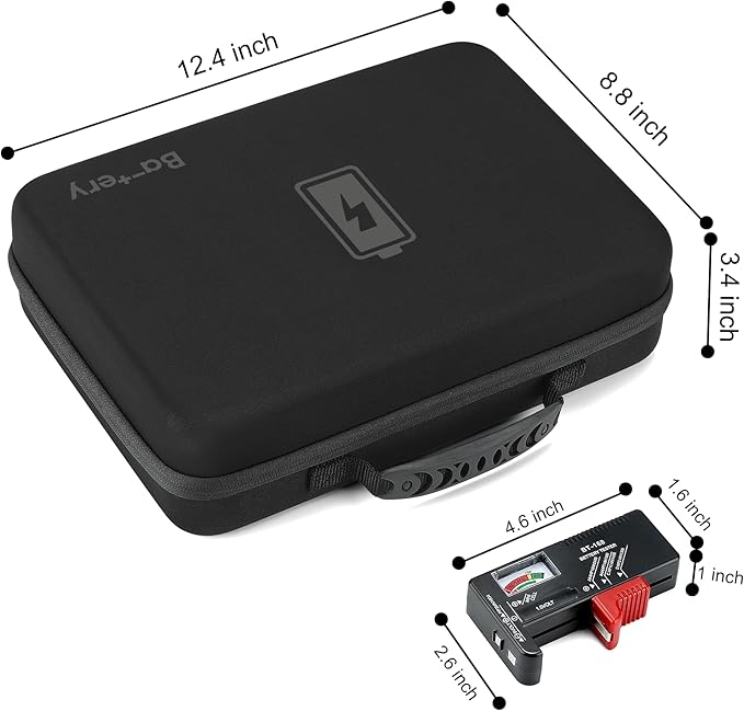 MOSLA Waterproof Battery Organizer Storage Case with Tester BT-168 - AA, AAA, C, D, 9V(Black)