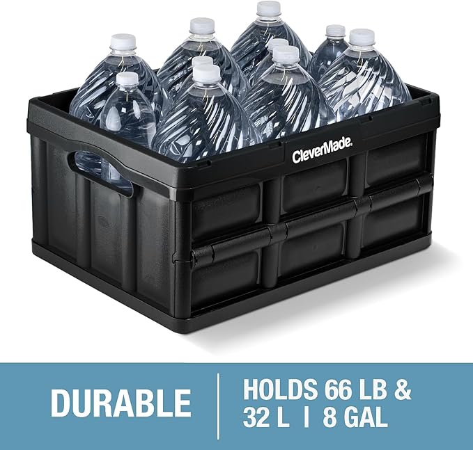 CleverMade Collapsible Storage Bins - Obsidian 3 Pack 32L - Stackable Containers Heavy Duty Capacity Folding Crates - Space-Saving for Home