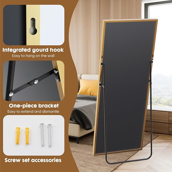 Full Length Floor Mirror, 71'' x 26'' With Aluminum Alloy Thin Frame - Hanging or Leaning for Wall, Bedroom, Dressing - Home Decor, Gold