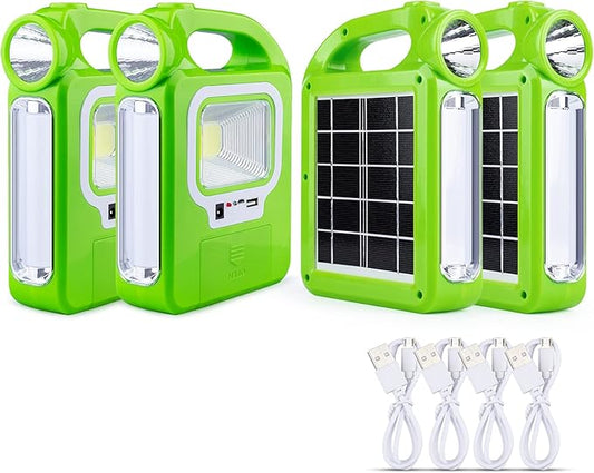 4 Pack Solar Lantern Camping Essentials Accessories Lights, Rechargeable LED Flashlight, Tent Lights for Emergency, Hurricane, Survival Kits, Operated Lamp, Charging for Device
