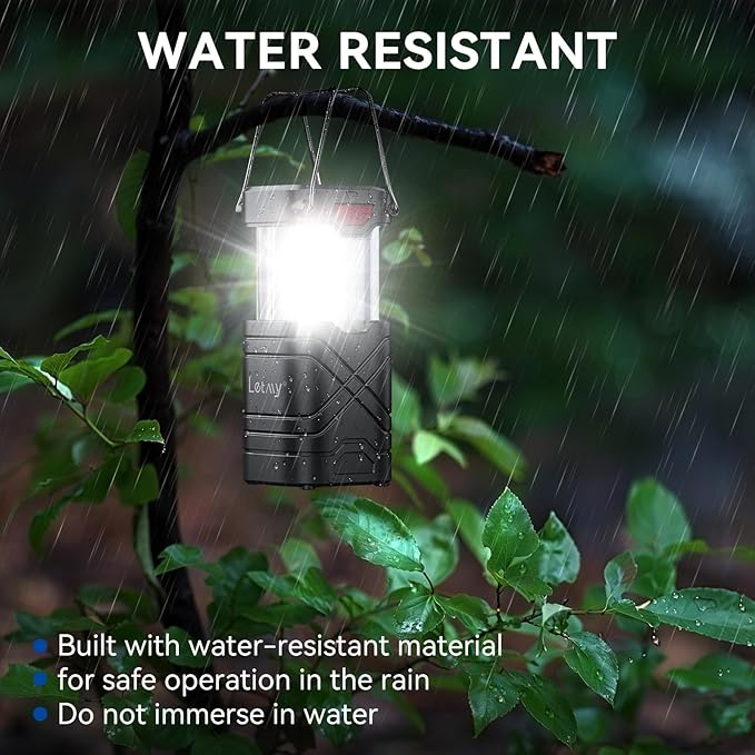 LETMY 4 Pack Camping Lantern, Rechargeable LED Lanterns, Solar Lantern Battery Powered Hurricane Lanterns Flashlight with 3 Powered Ways & USB Cable for Emergency, Power Outage, Hurricane Supplies