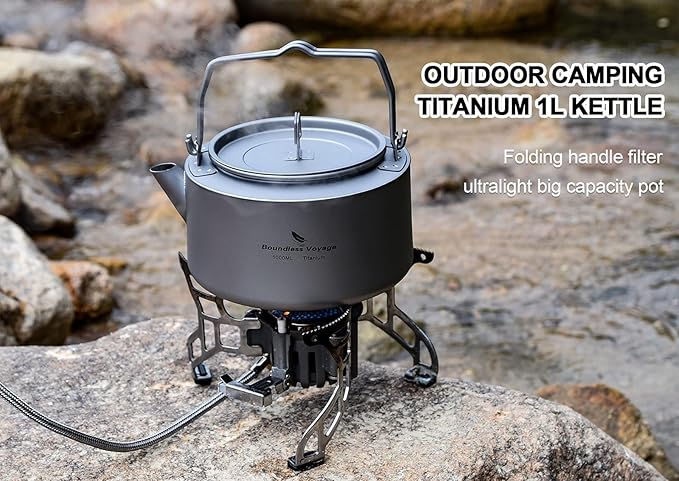 Boundless Voyage Titanium Kettle with Folding Handle & Filter Ultralight Teapot Outdoor Camping Coffee Pot for Boiling Water Coffee Tea