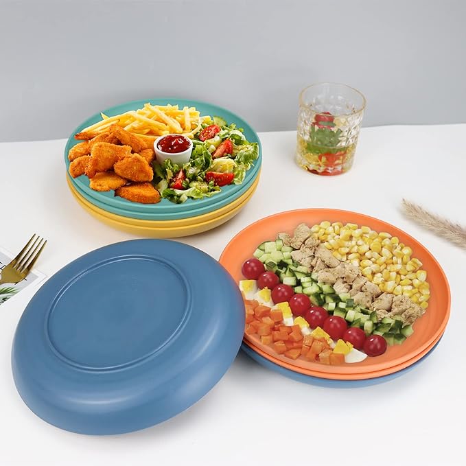 Homienly Wheat Straw Dinner Plates Set of 8 - Alternative to Plastic, Microwave & Dishwasher Safe, Unbreakable Kids Plates with 4 Colors (Colorful, 8 inch)