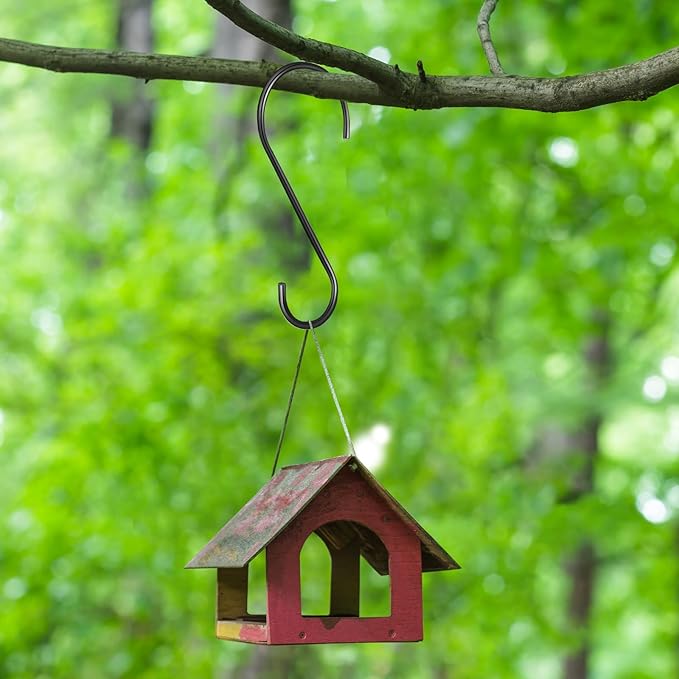 12 Pack Large S Hooks for Hanging Plants Black Metal Plant Hanger Outdoor Hanging Tree Hooks for Branch, Bird Feeder, Basket, Lantern, Indoor Closet Garden (12 Inch)