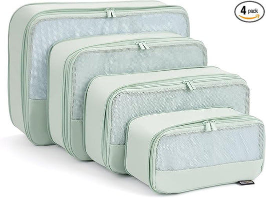 4 Piece Compression Packing Cubes for Suitcases and Backpack, Lightweight Travel Organizers (Light Green)