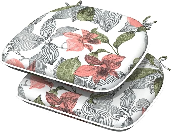 Indoor/Outdoor Chair Cushions 16x17 Inch, Patio Chair Cushions with Ties, All Weather Seat Cushions for Patio Furniture Home Garden Chair Use, Set of 2, Clemens Noir Pink