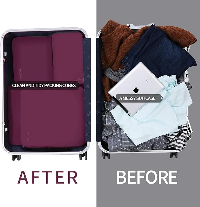 BAGAIL 4 Set/6 Set/8 Set Compression Packing Cubes Travel Accessories Expandable Packing Organizers (Cloth Pattern, 4-Burgundy)