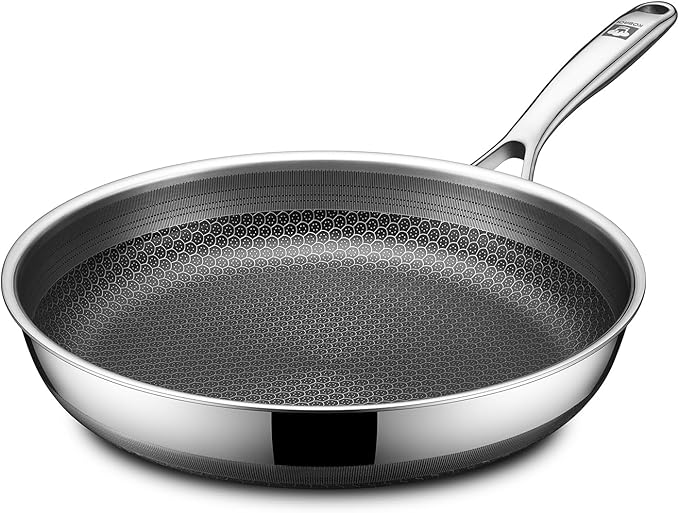 12in Nonstick Frying Pan - Stainless Steel Skillet, Dishwasher & Oven Safe, Compatible with Induction & Gas Stoves, Non-Toxic & Easy to Clean
