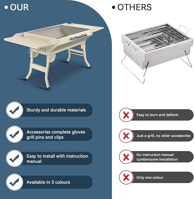 Portable Charcoal Grill Foldable Grills BBQ Grill Charcoal Small Grill for Travel, Camping, Outdoor Cooking, Backyard, Hiking, Patio Garden, Picnics,Beige