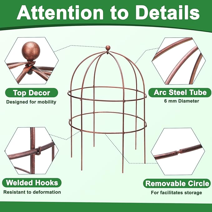 4 Pcs Jardin Bird Cage Plant Support 25" H Large Sturdy Grow-Through Flower Support Peony Cage Climbing Plant Support Trellis Sculptural Garden Decor for Perennial Flowers Vintage Gold