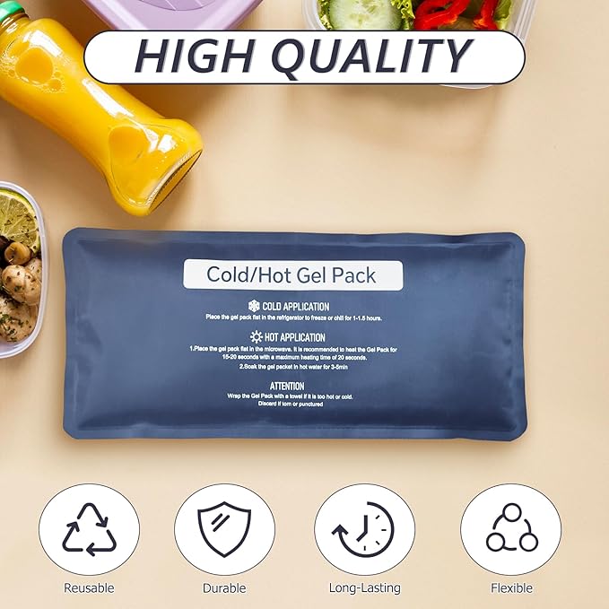 Hot & Cold Gel Packs for Pain Relief 8x12 Inch Ice Packs Reusable Blue Cold Packs for Swelling, Bruises, Injuries, Surgery, Toothache