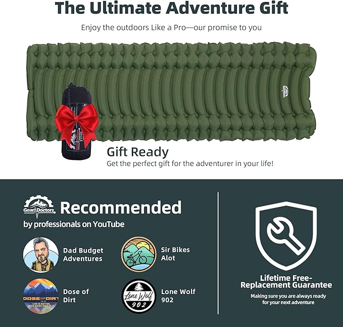Gear Doctors Camping Pads Self Inflating Ultralight Apollo air 4.3-5.2 R Insulated Camping mats 1.5-3.3 in Must Haves Inflatable Foam air Sleep mat self Inflating air Mattress for Camping cot