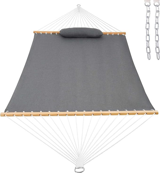 Lazy Daze 12 FT Sunbrella Fabric Hammock not Fading with Spreader Bars and Free Pillow Fits for Two Persons, All Weather and Fade Resistant for Patio Yard, 450 lbs Weight Capacity,Cast Slate