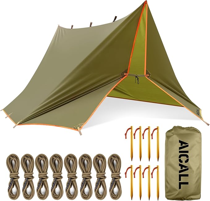 Waterproof Camping Tarp 10 x 10ft Survival Tent Backpacking Portable Tarp Multifunctional Anti-UV Shelter for Outdoor (Mud Green)