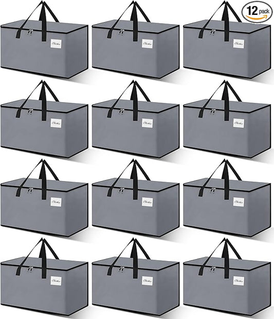 Heavy Duty Moving Bags - Extra Large Packing Bags and Storage Totes, Collapsible and Foldable Option for Moving and Storage, Grey, 93 L - 12 Pack