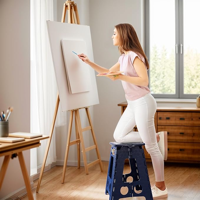 ACKO Folding Step Stool Foldable 16 Inch 400 lbs Capacity, Plastic Stools for Adults and Kids, Collapsible Stools for Kitchen, Stepping Stool with Handle(Royal Blue)